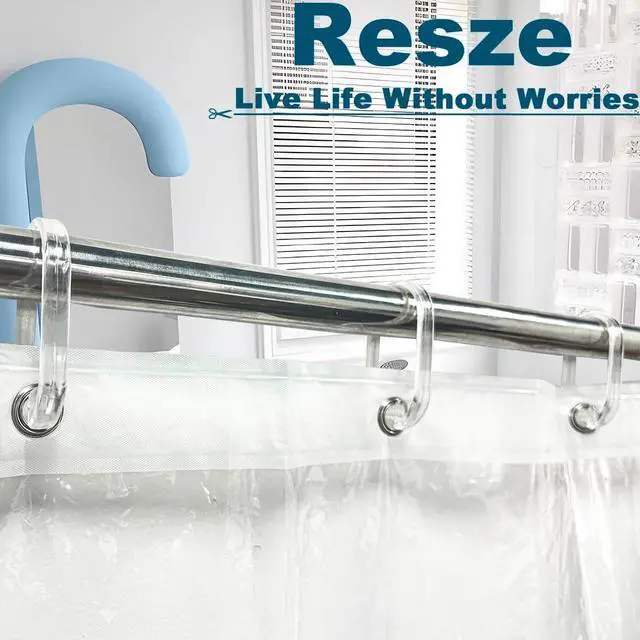 Alt view image 7 of 7 - Resze 24 PCS Clear Shower Curtain Hooks with Fixed Locking Clips | Oval Anti-Slip Bath Rings,Durable Plastic Resin,Invisible Design,Rust Resistant Decorative Hooks for Bathroom,Kitchen,Bedroom