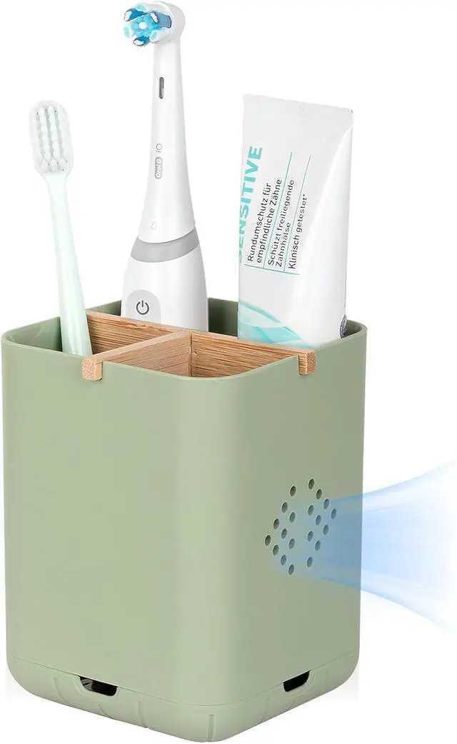 Main image of Toothbrush Holders for Bathrooms, Electric Toothbrush Holder, Green | Toothbrush and Toothpaste Organizer for Bathroom Countertop, 3 Slot Vanity Storage