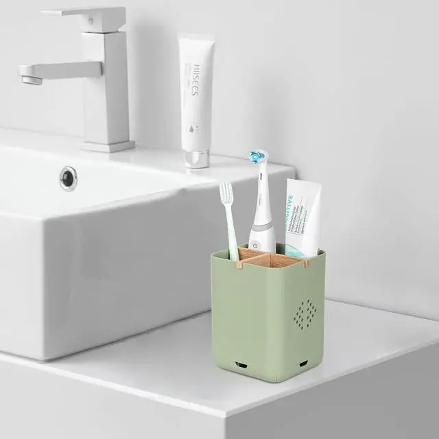 Alt view image 2 of 7 - Toothbrush Holders for Bathrooms, Electric Toothbrush Holder, Green | Toothbrush and Toothpaste Organizer for Bathroom Countertop, 3 Slot Vanity Storage