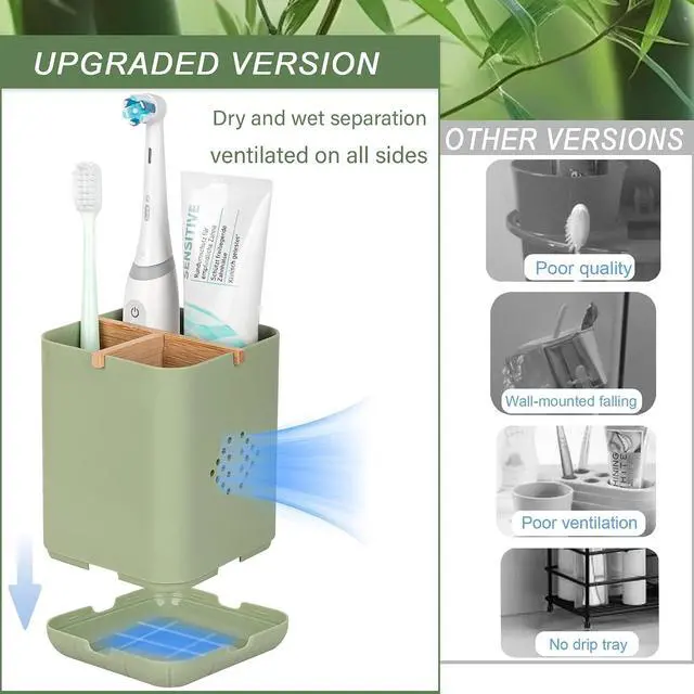 Alt view image 4 of 7 - Toothbrush Holders for Bathrooms, Electric Toothbrush Holder, Green | Toothbrush and Toothpaste Organizer for Bathroom Countertop, 3 Slot Vanity Storage