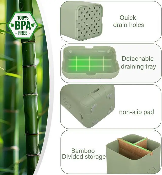 Alt view image 5 of 7 - Toothbrush Holders for Bathrooms, Electric Toothbrush Holder, Green | Toothbrush and Toothpaste Organizer for Bathroom Countertop, 3 Slot Vanity Storage