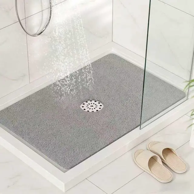 Main image of HITSLAM Shower Mat with Center Drain Hole, 24 x 16 Inch Non Slip Bath Mat for Textured Tub, Soft Loofah-Style Bathtub Mat Without Suction Cup, Quick Drying Stall Floor Mat, Bathroom Accessories, Grey