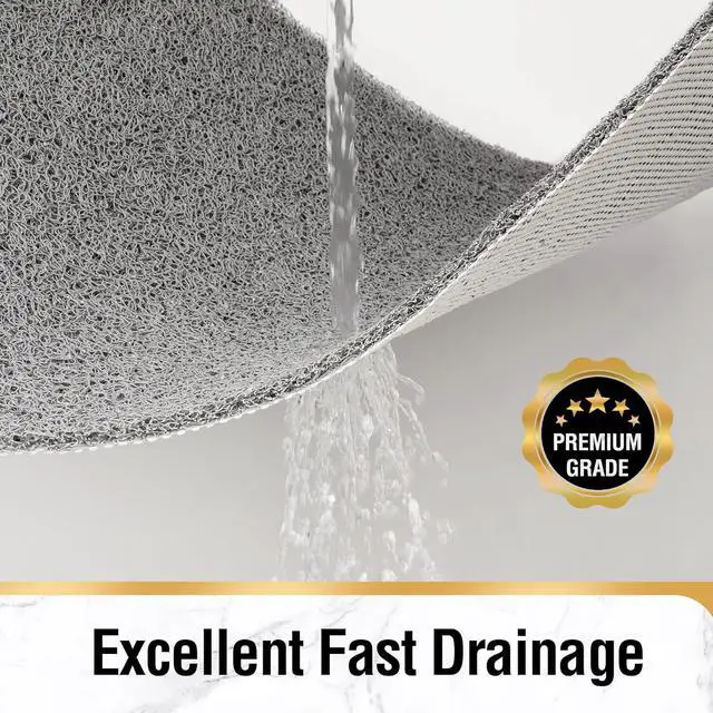 Alt view image 4 of 7 - HITSLAM Shower Mat with Center Drain Hole, 24 x 16 Inch Non Slip Bath Mat for Textured Tub, Soft Loofah-Style Bathtub Mat Without Suction Cup, Quick Drying Stall Floor Mat, Bathroom Accessories, Grey
