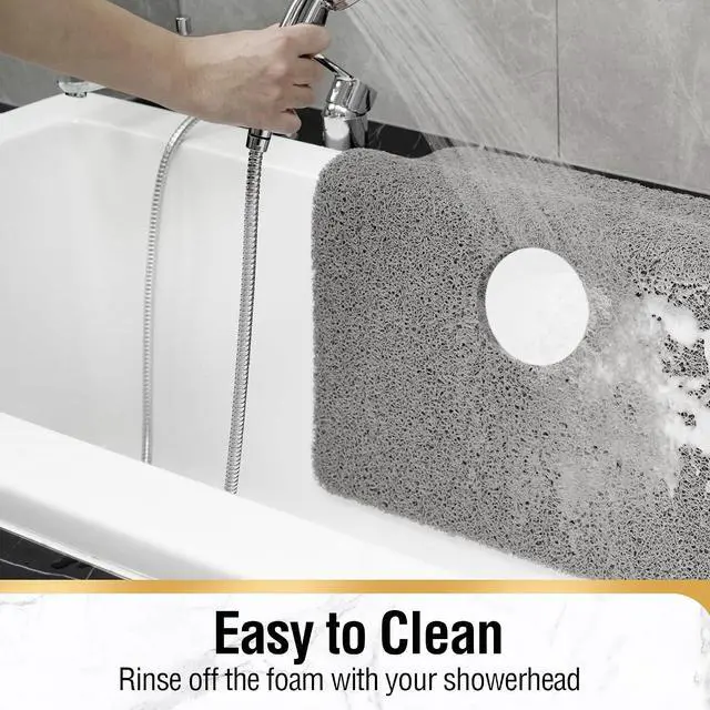 Alt view image 7 of 7 - HITSLAM Shower Mat with Center Drain Hole, 24 x 16 Inch Non Slip Bath Mat for Textured Tub, Soft Loofah-Style Bathtub Mat Without Suction Cup, Quick Drying Stall Floor Mat, Bathroom Accessories, Grey