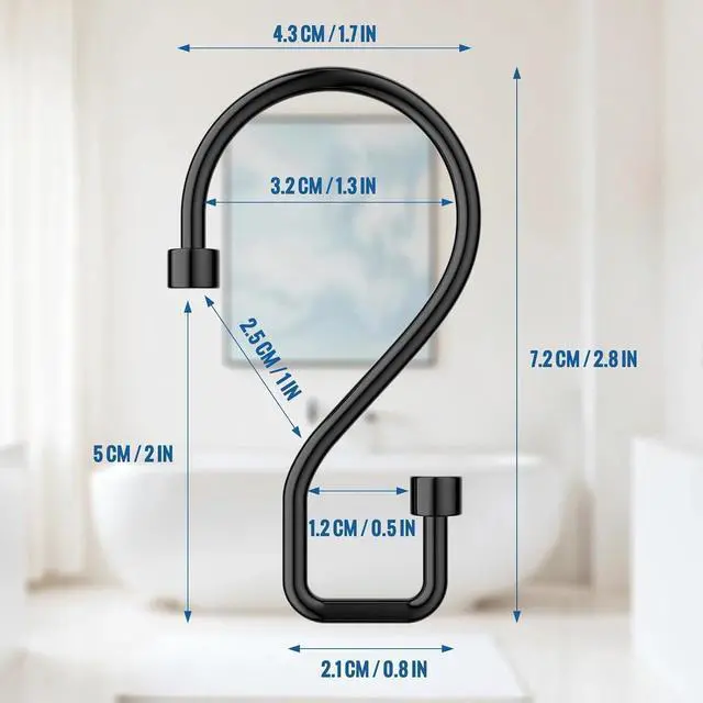 Alt view image 3 of 7 - Goowin Shower Curtain Hooks, 12 Pcs S Shape Shower Curtain Rings, Rustproof Black Shower Curtain Rings, Multi-Functional Shower Hooks for Shower Curtain, Kitchen Utensils, Clothing, Towels, Black