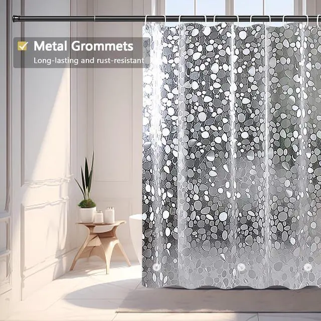 Alt view image 2 of 6 - Shower Curtain Liner, Waterproof EVA 3D Shower Curtains with Duty Heavy Bottom Magnets and Rust Proof Grommets, Weighted Shower Liner for Shower Stall, Bathtubs