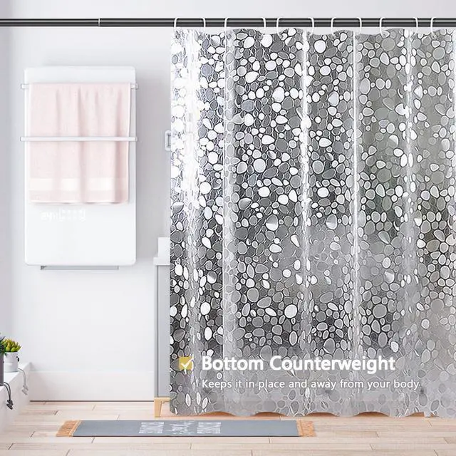 Alt view image 4 of 6 - Shower Curtain Liner, Waterproof EVA 3D Shower Curtains with Duty Heavy Bottom Magnets and Rust Proof Grommets, Weighted Shower Liner for Shower Stall, Bathtubs