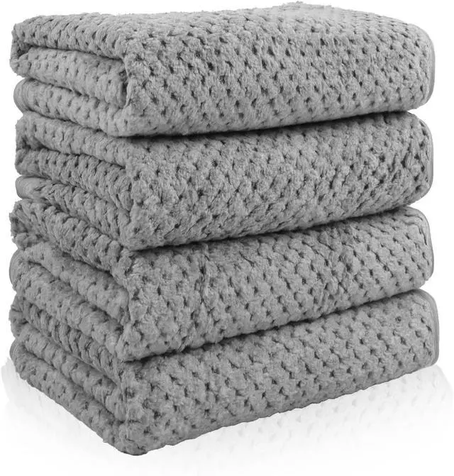 Main image of 4 Pack Quick to Dry Hand Towels Microfiber 14 x 30 Inches | Highly Absorbent Towels Perfect for Bathroom & Kitchen Shower, Spa, Hand Towel (Gray)