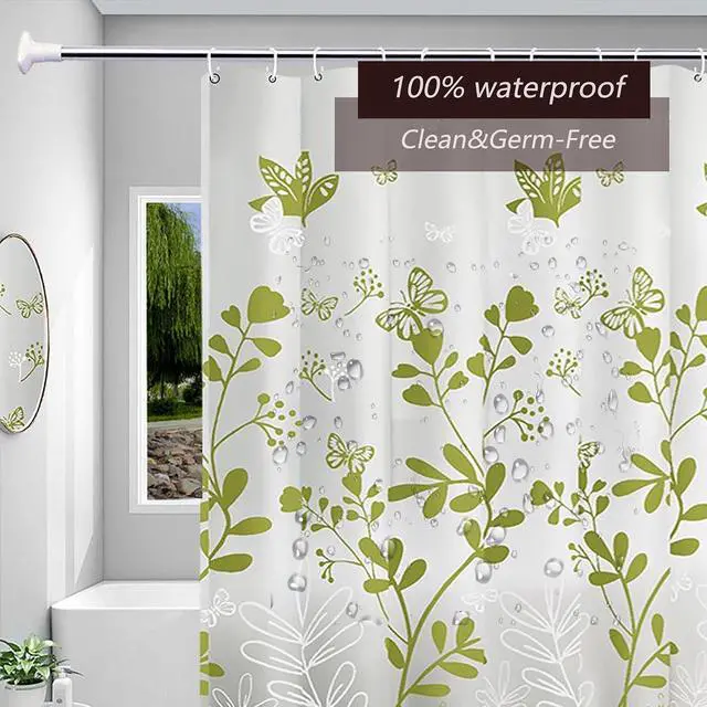 Alt view image 3 of 5 - TIKABC Shower Curtain Liner, 4G PEVA Green Butterfly Shower Liner, Plastic Waterproof Shower Curtains, 72x72 inch with Grommet Holes 3 Magnetic Weights