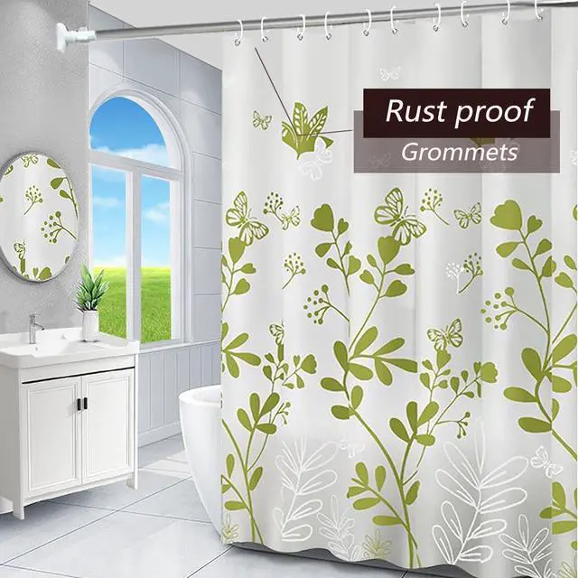 Alt view image 4 of 5 - TIKABC Shower Curtain Liner, 4G PEVA Green Butterfly Shower Liner, Plastic Waterproof Shower Curtains, 72x72 inch with Grommet Holes 3 Magnetic Weights