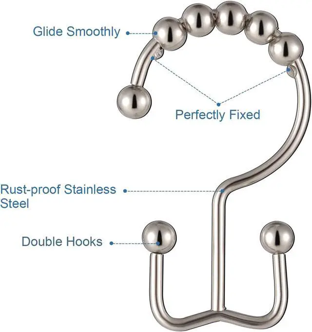Alt view image 5 of 7 - TOPROD Shower Curtain Hooks Rings Shower Curtain Hangers for Bathroom Hooks | Brushed Nickel,Stainless Steel,Rust Proof ,Durable,Free Gliding, Kitchen, Wardrobe,Set of 12