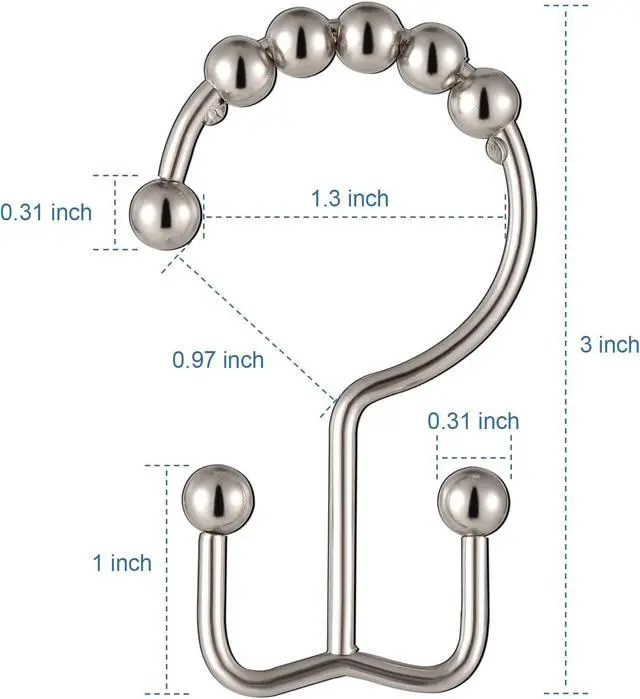 Alt view image 6 of 7 - TOPROD Shower Curtain Hooks Rings Shower Curtain Hangers for Bathroom Hooks | Brushed Nickel,Stainless Steel,Rust Proof ,Durable,Free Gliding, Kitchen, Wardrobe,Set of 12
