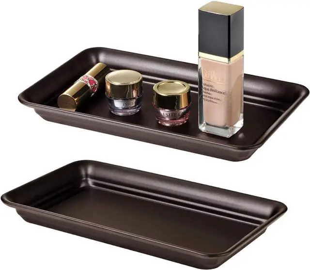 Main image of SheeChung Metal Vanity Tray, Bathroom Counter Storage Tray, Bronze 2 Pack | Sturdy Decorative Tray Holder, Farmhouse Vintage Decor Accessories for Perfume Cosmetics Jewelry, Makeup, Guest Hand Towel