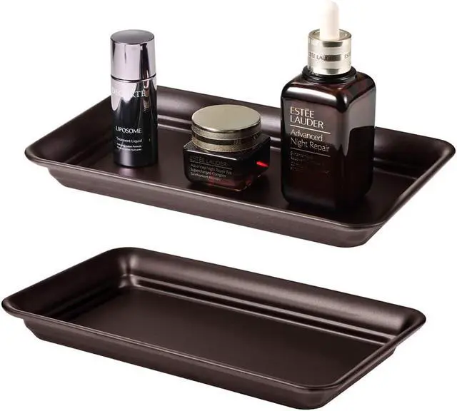 Alt view image 2 of 7 - SheeChung Metal Vanity Tray, Bathroom Counter Storage Tray, Bronze 2 Pack | Sturdy Decorative Tray Holder, Farmhouse Vintage Decor Accessories for Perfume Cosmetics Jewelry, Makeup, Guest Hand Towel