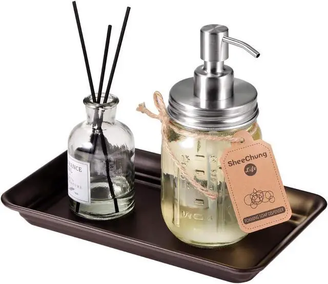 Alt view image 3 of 7 - SheeChung Metal Vanity Tray, Bathroom Counter Storage Tray, Bronze 2 Pack | Sturdy Decorative Tray Holder, Farmhouse Vintage Decor Accessories for Perfume Cosmetics Jewelry, Makeup, Guest Hand Towel