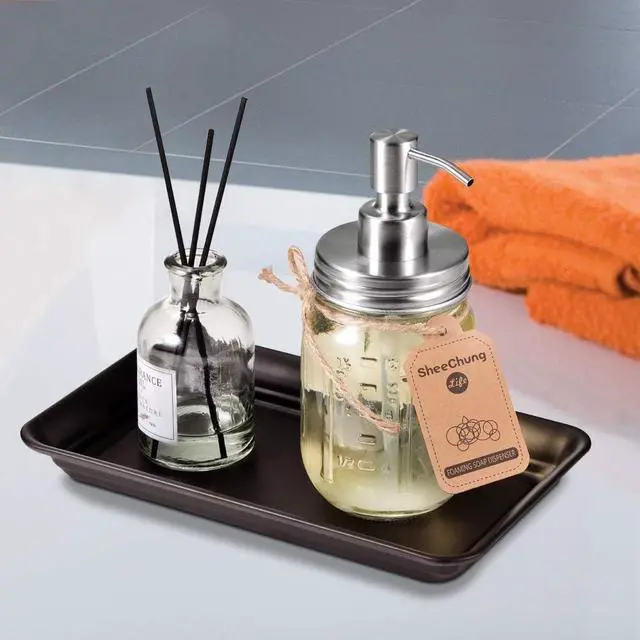 Alt view image 6 of 7 - SheeChung Metal Vanity Tray, Bathroom Counter Storage Tray, Bronze 2 Pack | Sturdy Decorative Tray Holder, Farmhouse Vintage Decor Accessories for Perfume Cosmetics Jewelry, Makeup, Guest Hand Towel