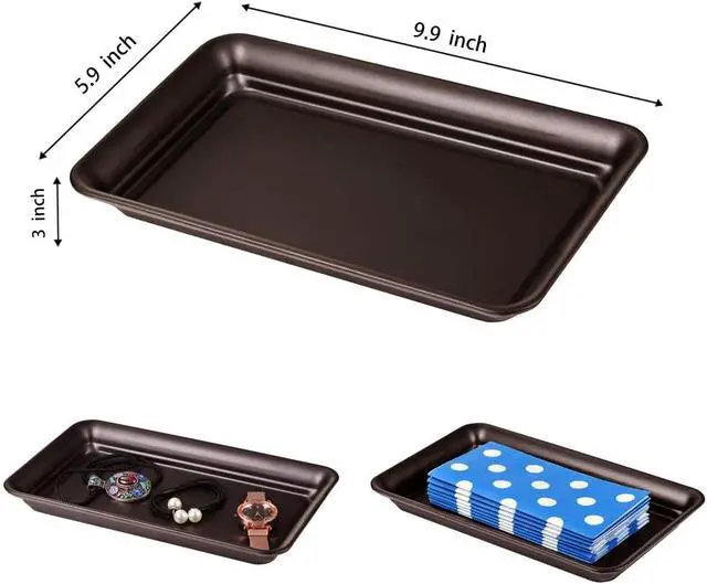 Alt view image 7 of 7 - SheeChung Metal Vanity Tray, Bathroom Counter Storage Tray, Bronze 2 Pack | Sturdy Decorative Tray Holder, Farmhouse Vintage Decor Accessories for Perfume Cosmetics Jewelry, Makeup, Guest Hand Towel