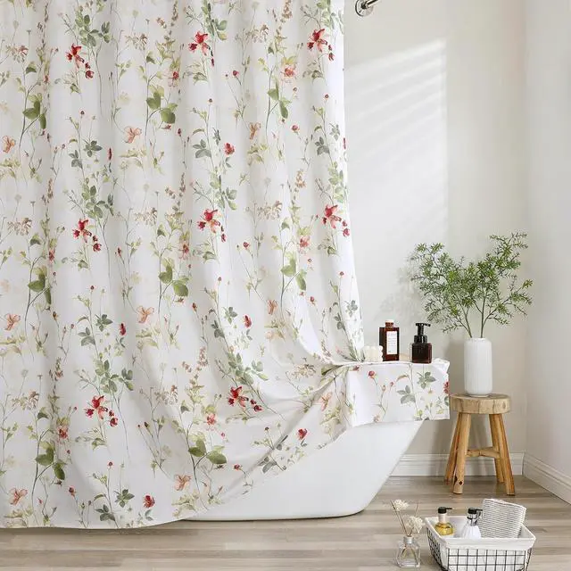 Main image of OVZME Floral Printed Shower Curtain 72 Inch Length, Farmhouse Soft Fabric Watercolor Leaf Floral Waterproof Shower Curtain for Bath Bathtub, Chic Boho Rustic Bathroom Decoration, 72Wx72L Inches