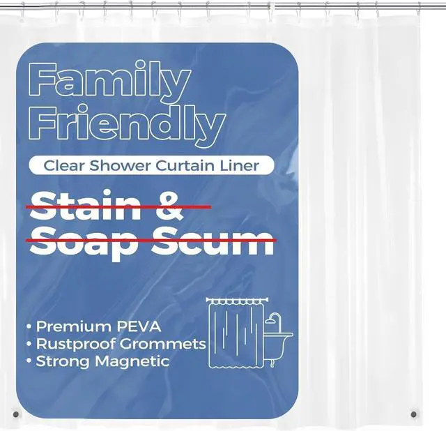 Main image of downluxe Clear Shower Curtain Liner with Magnets, Clear Shower Liner, 72" W x 78" L Lightweight Shower Curtains for Bathroom