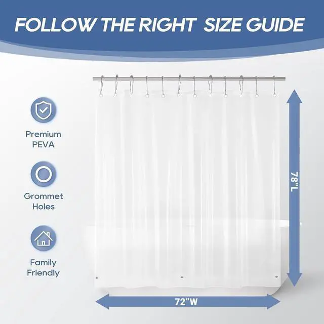 Alt view image 2 of 7 - downluxe Clear Shower Curtain Liner with Magnets, Clear Shower Liner, 72" W x 78" L Lightweight Shower Curtains for Bathroom