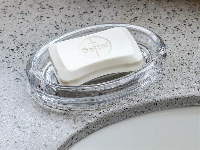 Alt view image 3 of 6 - Glass Soap Dish for Bathroom Countertop, Shower, Kitchen Sink, Oval Heavy Bar Soap Holder with Raised Ridges, Transparent, 1 Pack