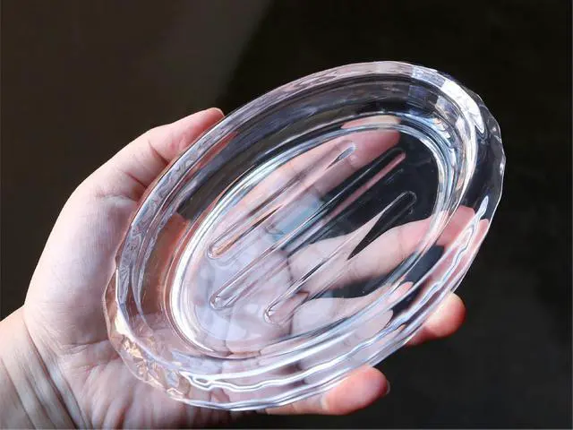 Alt view image 4 of 6 - Glass Soap Dish for Bathroom Countertop, Shower, Kitchen Sink, Oval Heavy Bar Soap Holder with Raised Ridges, Transparent, 1 Pack