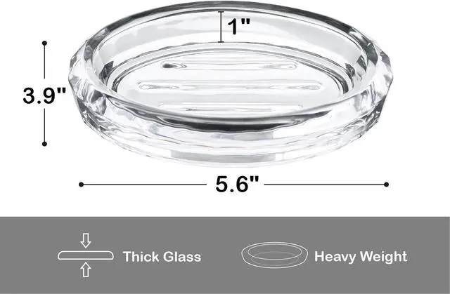 Alt view image 6 of 6 - Glass Soap Dish for Bathroom Countertop, Shower, Kitchen Sink, Oval Heavy Bar Soap Holder with Raised Ridges, Transparent, 1 Pack