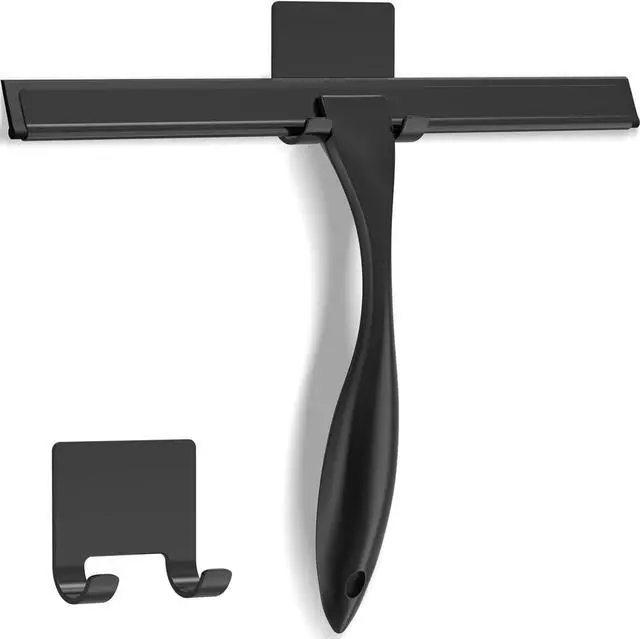 Main image of All-Purpose Stainless Steel Shower Squeegee for Shower Glass Door with Adhesive Hook, Bathroom Cleaner Tool Household Window Mirror Squeegee for Glass Doors, Cleaning Tile Wall, Car, 10 inch, Black