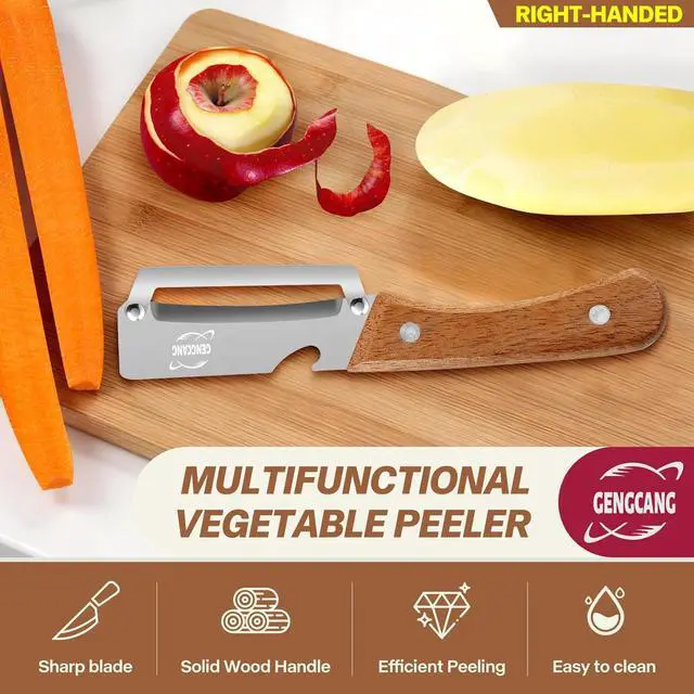 Alt view image 2 of 7 - MultiFunctional Vegetable Peeler, Non-Slip Wooden Handle with Sharp Stainless Steel Blade, Built-in Bottle Opener - Perfect Kitchen Peeler For Veggie, Fruit, Potato, Carrot, Apple