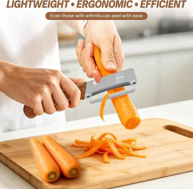 Alt view image 4 of 7 - MultiFunctional Vegetable Peeler, Non-Slip Wooden Handle with Sharp Stainless Steel Blade, Built-in Bottle Opener - Perfect Kitchen Peeler For Veggie, Fruit, Potato, Carrot, Apple