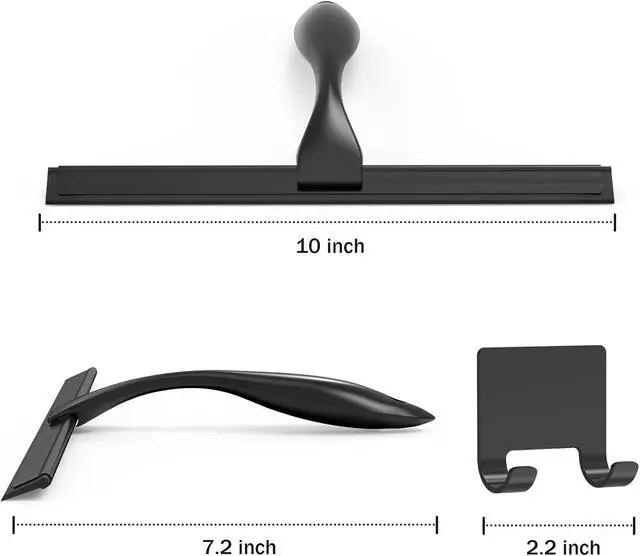 Alt view image 2 of 7 - All-Purpose Stainless Steel Shower Squeegee for Shower Glass Door with Adhesive Hook, Bathroom Cleaner Tool Household Window Mirror Squeegee for Glass Doors, Cleaning Tile Wall, Car, 10 inch, Black