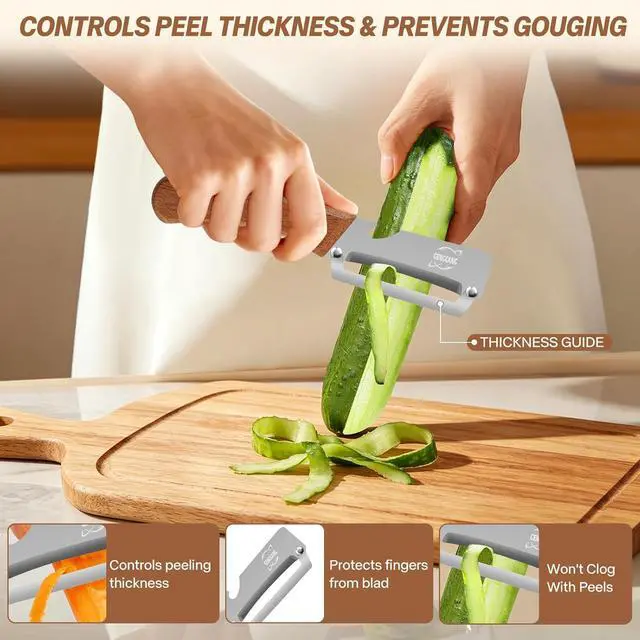 Alt view image 6 of 7 - MultiFunctional Vegetable Peeler, Non-Slip Wooden Handle with Sharp Stainless Steel Blade, Built-in Bottle Opener - Perfect Kitchen Peeler For Veggie, Fruit, Potato, Carrot, Apple