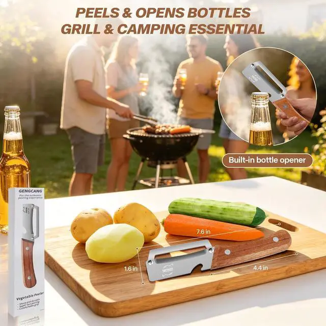 Alt view image 7 of 7 - MultiFunctional Vegetable Peeler, Non-Slip Wooden Handle with Sharp Stainless Steel Blade, Built-in Bottle Opener - Perfect Kitchen Peeler For Veggie, Fruit, Potato, Carrot, Apple