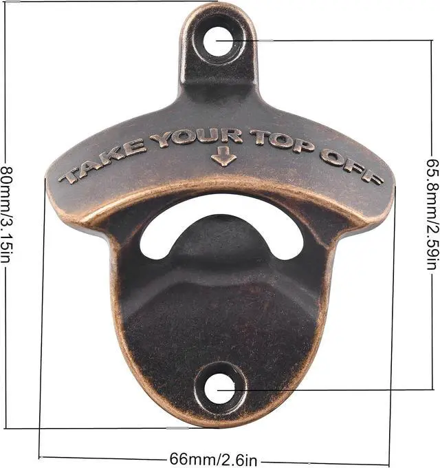 Alt view image 5 of 5 - Magnetic Wall Mounted Beer Bottle Cap Opener Rustic with Screws | Antique Cooper, Stainless Metal, Funny Embossed, Built-in Magnets to Catch Cap, Wall Hanging for Wooden Caddy Table