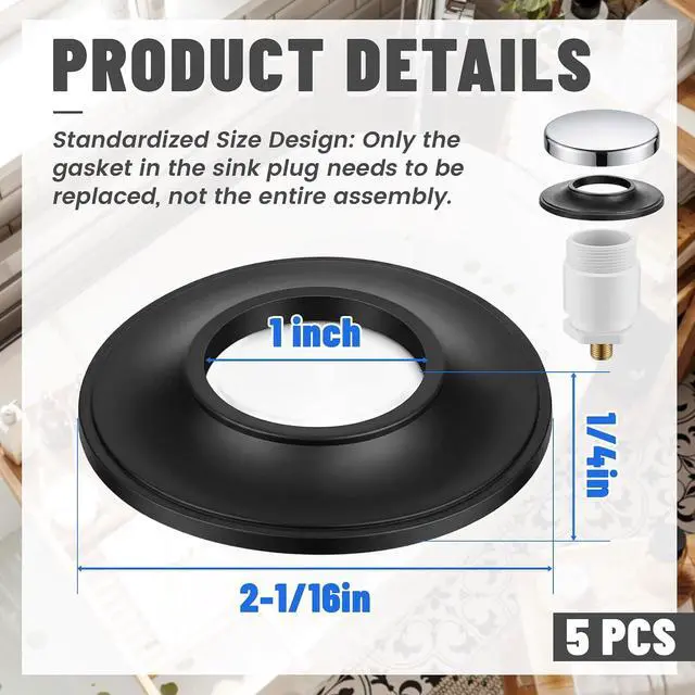 Alt view image 2 of 7 - 5 Pcs Tub Stopper Gasket for Bathtub Pop Up Drain Assemblies Replaces Stopper Bathtub Drain Gasket for Tip Toe Style Bathtubs Stoppers Bathtubs Plug Gaskets(2-1/16 in. x 1 in. x 1/4 in)