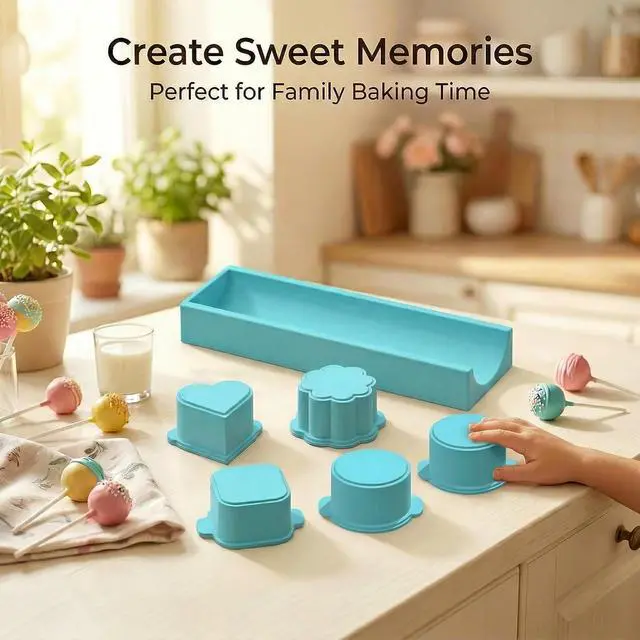 Alt view image 2 of 7 - 5 PCS Cake Pop Mold Set with 7.8-inch Tray, 5 Shape Cakepop Cutter | Heart, Square, Cloud, Oval and Round, 5 Shapes Plastic Baking Molds for Home Baking, Birthday Parties, Wedding Desserts