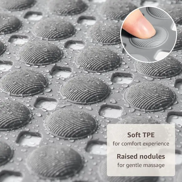 Alt view image 2 of 7 - OTHWAY Bath Tub Shower Mat Non Slip, Bathtub Floor Liner Mats for Inside Shower Bathroom, Suction Cups and Drain Holes for Feet Scrubbing, Machine Washable, Soft on Feet, 35x16 Inch, Grey
