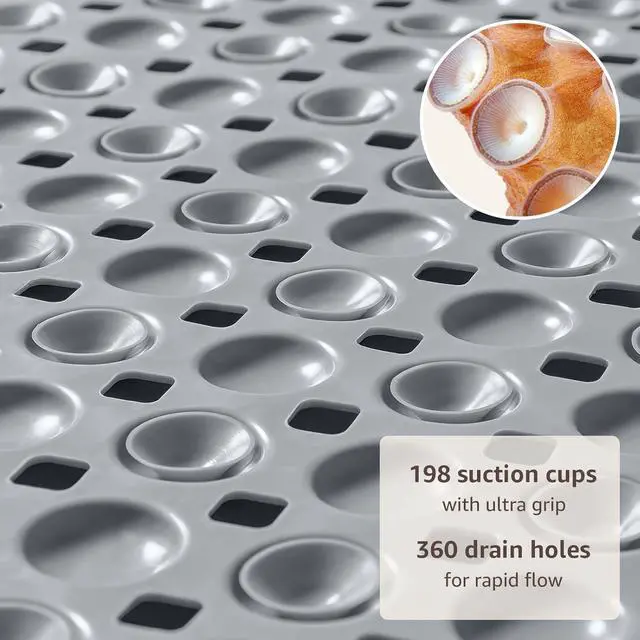 Alt view image 3 of 7 - OTHWAY Bath Tub Shower Mat Non Slip, Bathtub Floor Liner Mats for Inside Shower Bathroom, Suction Cups and Drain Holes for Feet Scrubbing, Machine Washable, Soft on Feet, 35x16 Inch, Grey