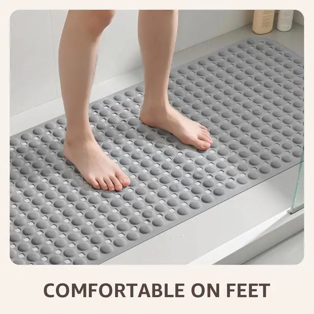 Alt view image 5 of 7 - OTHWAY Bath Tub Shower Mat Non Slip, Bathtub Floor Liner Mats for Inside Shower Bathroom, Suction Cups and Drain Holes for Feet Scrubbing, Machine Washable, Soft on Feet, 35x16 Inch, Grey