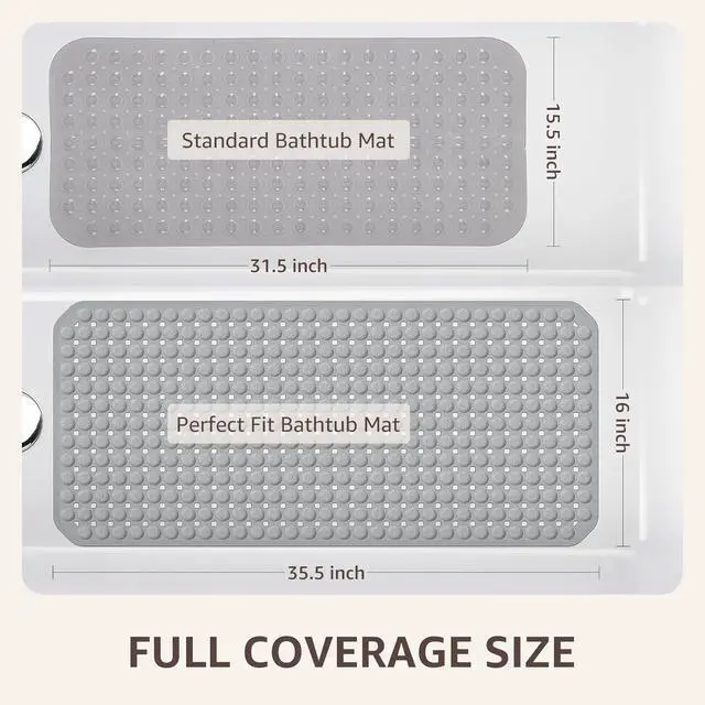 Alt view image 4 of 7 - OTHWAY Bath Tub Shower Mat Non Slip, Bathtub Floor Liner Mats for Inside Shower Bathroom, Suction Cups and Drain Holes for Feet Scrubbing, Machine Washable, Soft on Feet, 35x16 Inch, Grey