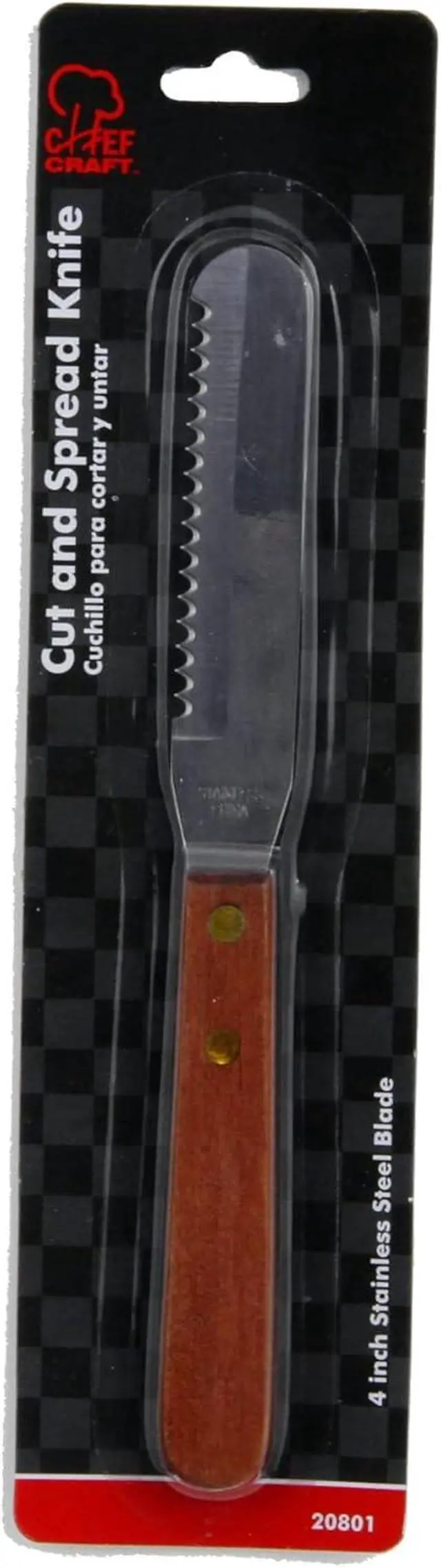 Alt view image 2 of 2 - Chef Craft Select Stainless Steel Cut and Spread Knife, 4 inch blade 8 inches in length, Wood Handled