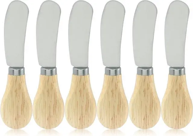 Main image of 6Pcs Cheese Spreader Knives Stainless Steel | Wooden Handle, For Cheese, Cream, Jam, Peanut Butter Spreader