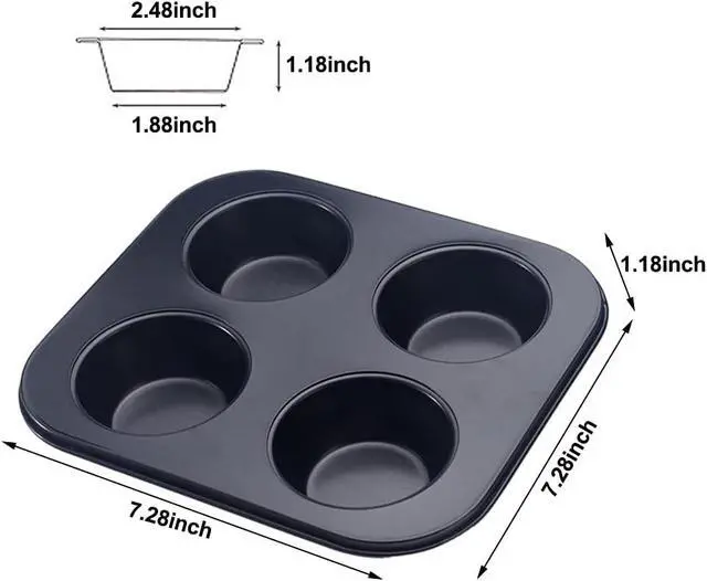Alt view image 2 of 4 - EKDJKK 4-Hole Muffin Pan, Bakeware Non-stick Cupcake Baking Pan Mini Pie Pans, Heavy Duty Carbon Steel Muffin Tray Standard Baking Mold Pan for Oven Baking