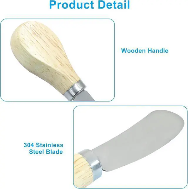 Alt view image 3 of 5 - 6Pcs Cheese Spreader Knives Stainless Steel | Wooden Handle, For Cheese, Cream, Jam, Peanut Butter Spreader