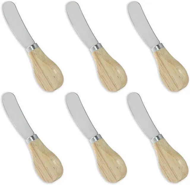 Alt view image 5 of 5 - 6Pcs Cheese Spreader Knives Stainless Steel | Wooden Handle, For Cheese, Cream, Jam, Peanut Butter Spreader