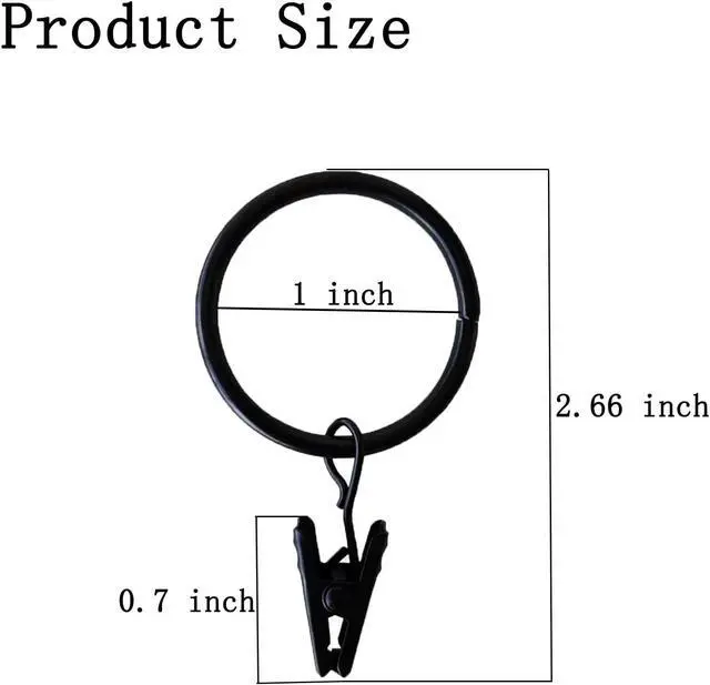 Alt view image 2 of 6 - 16 Pack Openable Curtain Rings with Clips, Black Shower Curtain Hooks Curtain Clips Rings for Hanging Drapery Drapes Bows, 1 Inch Diameter, Fits up to 5/8" Rod