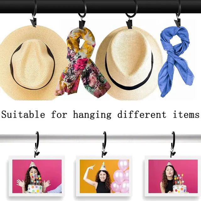 Alt view image 3 of 6 - 16 Pack Openable Curtain Rings with Clips, Black Shower Curtain Hooks Curtain Clips Rings for Hanging Drapery Drapes Bows, 1 Inch Diameter, Fits up to 5/8" Rod