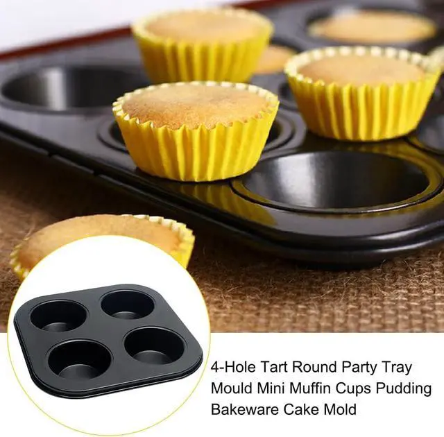 Alt view image 3 of 4 - EKDJKK 4-Hole Muffin Pan, Bakeware Non-stick Cupcake Baking Pan Mini Pie Pans, Heavy Duty Carbon Steel Muffin Tray Standard Baking Mold Pan for Oven Baking
