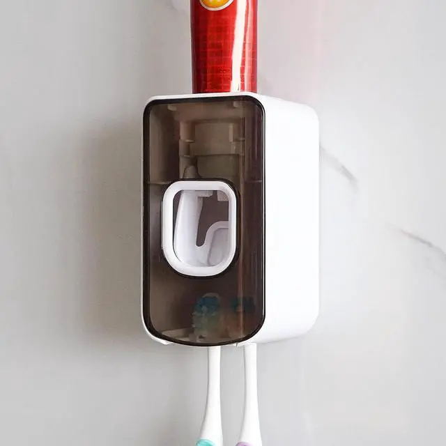 Main image of 2 Slot Toothbrush Holder and Toothpaste Dispenser Wall Mounted, Automatic Toothpaste Squeezer, 2 in 1 Tooth Brush Toothpaste Organizer for Shower (Grey)