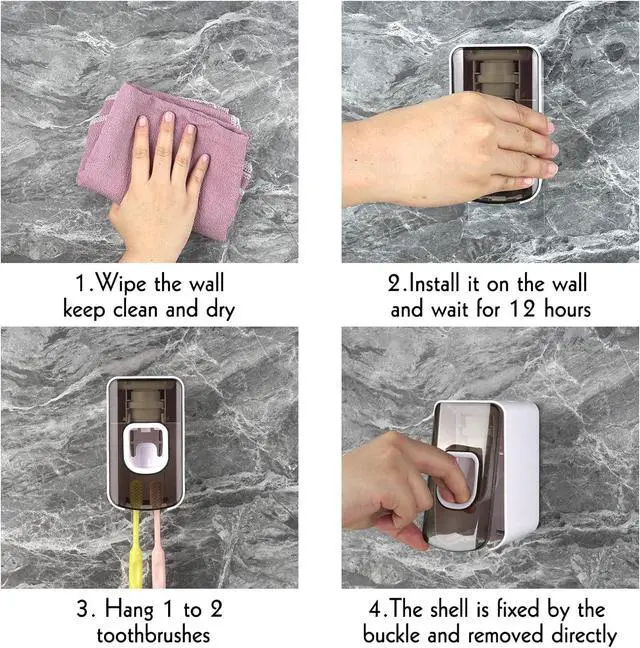 Alt view image 4 of 6 - 2 Slot Toothbrush Holder and Toothpaste Dispenser Wall Mounted, Automatic Toothpaste Squeezer, 2 in 1 Tooth Brush Toothpaste Organizer for Shower (Grey)